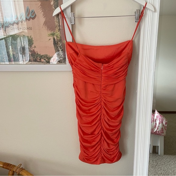 Selfie Leslie Shea Square Neckline Ruched Mini Dress Orange Medium US 6 - Picture 8 of 8
